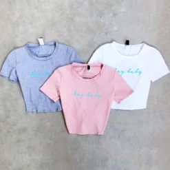 Lorlie TOPS "HEY BABY" GRAPHIC CROP TOP