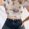 Lorlie BUTTERFLIES SHEER CROP TOP TOPS