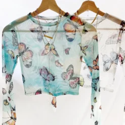 Lorlie A FIELD OF BUTTERFLIES SHEER TOP