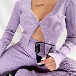 Lorlie FLIRTING IN LAVENDER RIBBED SET