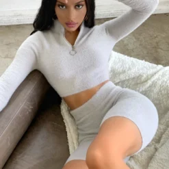 Lorlie MY GO TO FUZZY GREY TWO PIECE SET