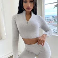 Lorlie MY GO TO FUZZY GREY TWO PIECE SET