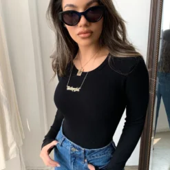 Lorlie HAVE MY LOVE LONG SLEEVE BLACK BODYSUIT TOPS