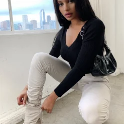 Lorlie MY FAVORITE RIBBED BLACK BODYSUIT TOPS