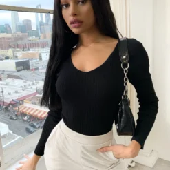 Lorlie MY FAVORITE RIBBED BLACK BODYSUIT TOPS