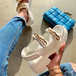 Lorlie A TRUE OBSESSION WHITE CHUNKY SANDAL SHOES