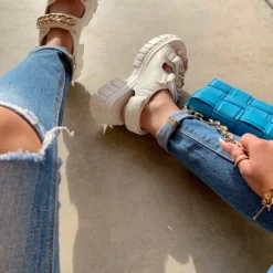 Lorlie A TRUE OBSESSION WHITE CHUNKY SANDAL SHOES