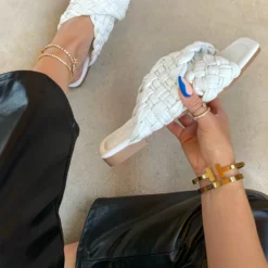 Lorlie SHOES SIMPLY CLASSY WOVEN WHITE SANDALS