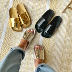 Lorlie SHOES TROPIC NIGHTS GOLD GLOSSY SLIDE