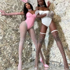 Lorlie ACCESSORIES WHITE FISHNET RHINESTONE THIGH HIGHS STOCKINGS SOCKS