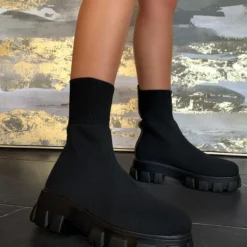 Lorlie WOMENS GOOD DAYS BLACK CHUNKY ANKLE BOOT