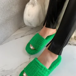 Lorlie A NEED GREEN TERRY SLIDE SANDAL WOMENS