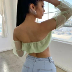 Lorlie TOPS TOO MANY DATES SHEER CROP TOP